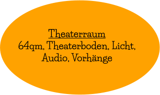 Theaterraum 64qm, Theaterboden, Licht,      Audio, Vorhänge